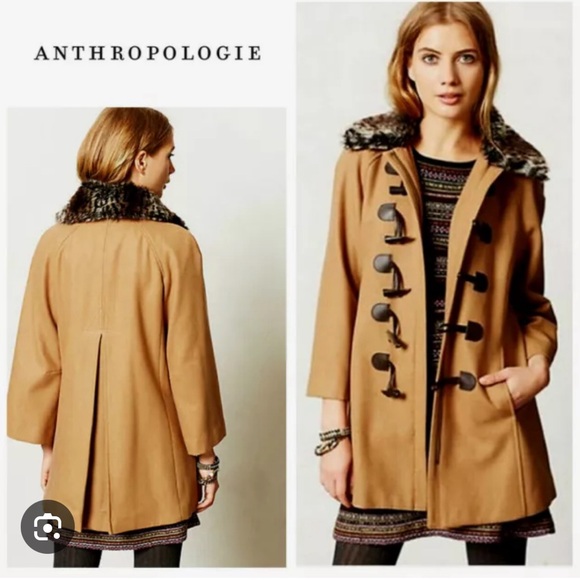 Anthropologie Elevenses elegant pea coat with removable faux fur - Picture 5 of 11